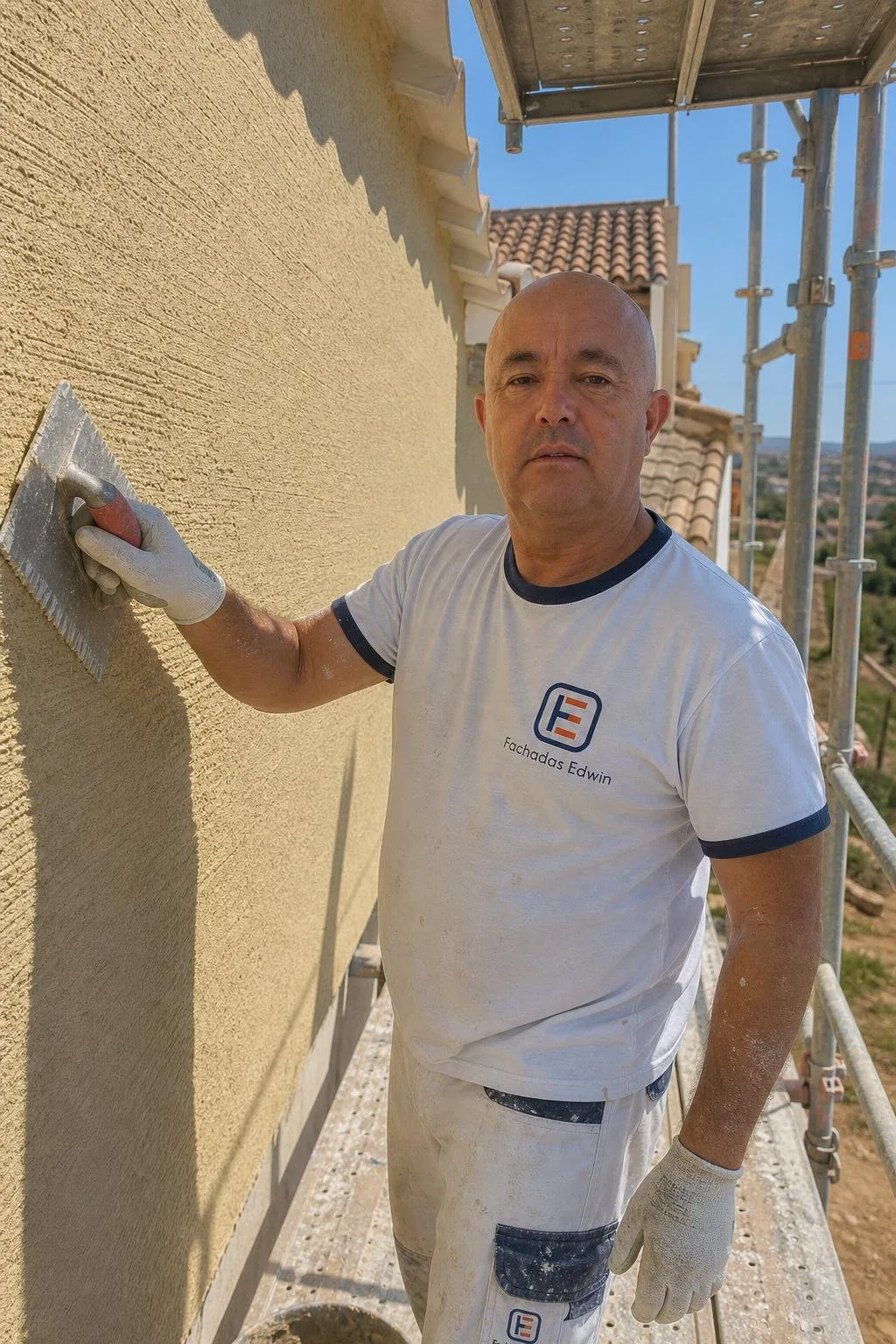 Edwin raspando la superficie de un monocapa recién aplicado